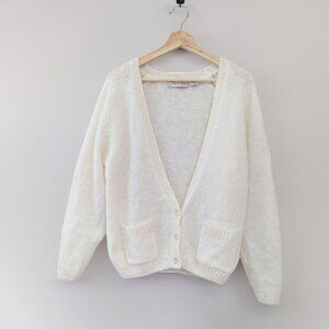 Vintage Cream Mohair Cardigan Sweater Varsity Boxy